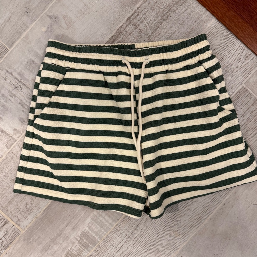 Green and White Striped Shorts